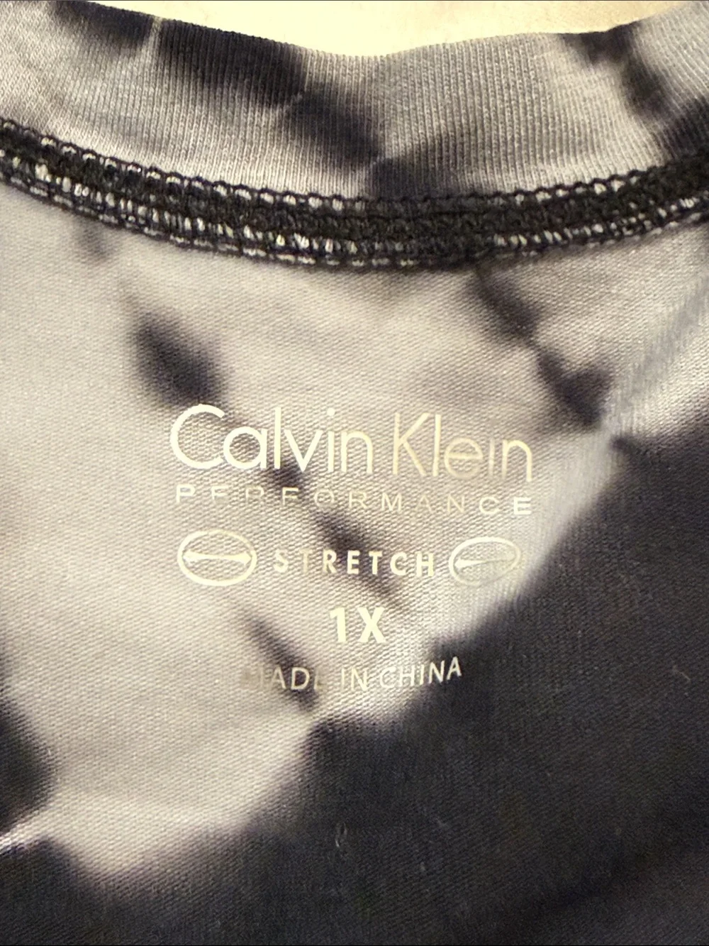 Calvin Klein Black & White Tie-Dye Short Sleeve Top with Crisscross Back - Picture 2 of 5